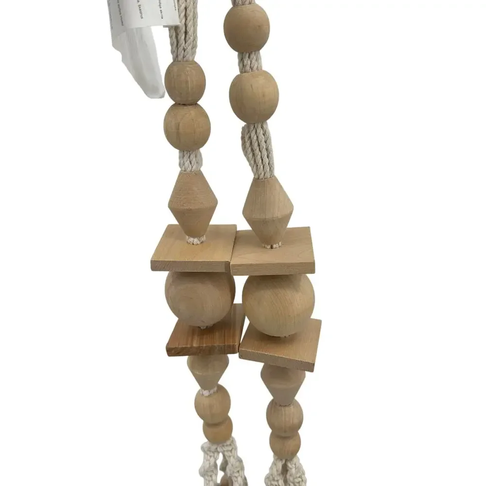 IKEA ANVÄNDBAR Plant Hanger White Cotton Natural Wood Beads Macrame Boho Decor